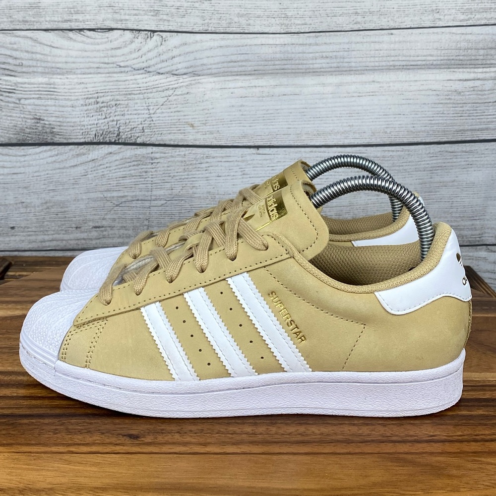 adidas Superstar Shoes Tan and White stripes